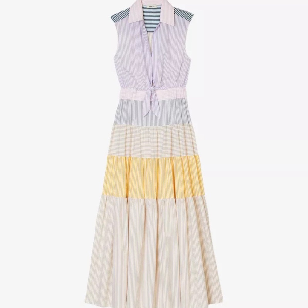 SANDRO: Patchwork tie-waist cotton maxi dress
